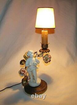 LAMPE ANCIENNE PORCELAINE BRONZE CHERUBIN CAPODIMONTE 19ème siècle Antique lamp