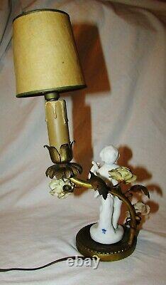 LAMPE ANCIENNE PORCELAINE BRONZE CHERUBIN CAPODIMONTE 19ème siècle Antique lamp