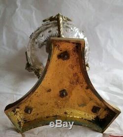LAMPE ATHENIENNE NEOCLASSIQUE BRONZE & CRISTAL TETES DE BOUC GRIFFES H 33cm XIX