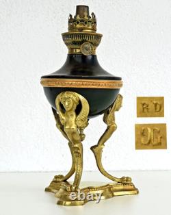 LAMPE à PETROLE ATHENIENNE EMPIRE Bronze Sphinges Ailées XIXème Siècle