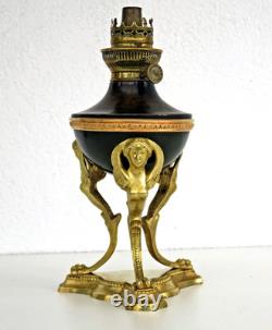 LAMPE à PETROLE ATHENIENNE EMPIRE Bronze Sphinges Ailées XIXème Siècle