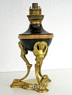 LAMPE à PETROLE ATHENIENNE EMPIRE Bronze Sphinges Ailées XIXème Siècle