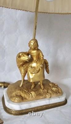 LAMPE de TABLE en BRONZE MASSIF DORÉ Sculpté 19ème style Napoléon III