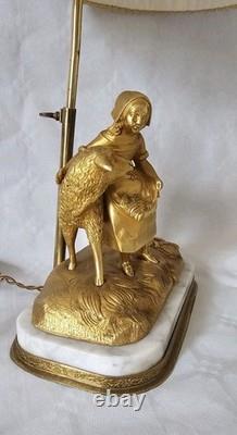 LAMPE de TABLE en BRONZE MASSIF DORÉ Sculpté 19ème style Napoléon III