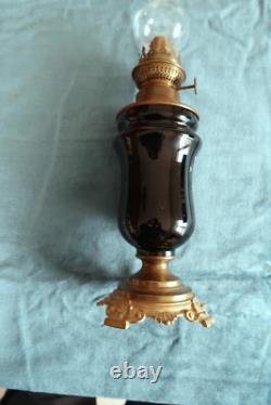 LP53-Lampe à pétrole d'époque Napoléon III en bronze et porcelaine noire