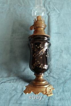 LP53-Lampe à pétrole d'époque Napoléon III en bronze et porcelaine noire