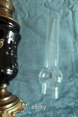 LP53-Lampe à pétrole d'époque Napoléon III en bronze et porcelaine noire