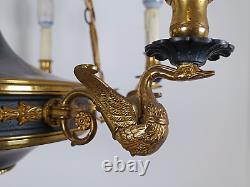 LUSTRE Style Empire NAPOLEON III Bronze Et Metal Dore Cygne Pin Floral MAG