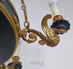 LUSTRE Style Empire NAPOLEON III Bronze Et Metal Dore Cygne Pin Floral MAG