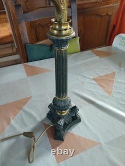 Lampe A Huile En Bronze Dites Sinombre Électrifiée XIX Napoléon III Bon Etat