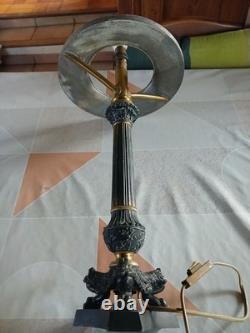 Lampe A Huile En Bronze Dites Sinombre Électrifiée XIX Napoléon III Bon Etat