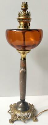 Lampe A Petrole Verre Couleur Ambre Pied Bronze Et Marbre Napoleon III