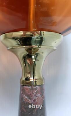 Lampe A Petrole Verre Couleur Ambre Pied Bronze Et Marbre Napoleon III