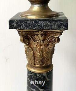 Lampe A Petrole Verre Emaille Marbre Et Bronze Tulipe Peinte Napoleon III