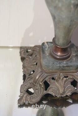Lampe A Petrole Verre Emaillee Pied Bronze Marbre Napoleon III