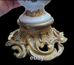 Lampe Petrole Bronze+porcelaine Dresde Lamp Oil Porcelain