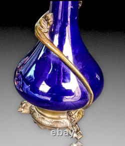 Lampe Porcelaine Bleue Cobalt Salamandre Bronze Napoleon III Oil Lamp Blue