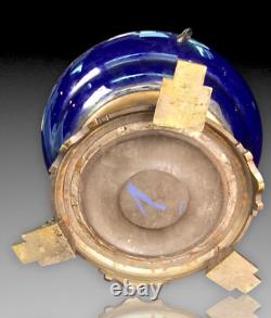 Lampe Porcelaine Bleue Cobalt Salamandre Bronze Napoleon III Oil Lamp Blue
