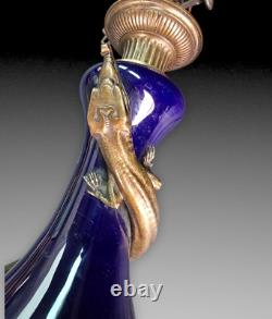 Lampe Porcelaine Bleue Cobalt Salamandre Bronze Napoleon III Oil Lamp Blue