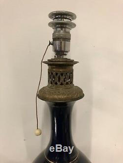 Lampe à Pétrole Porcelaine Bleu de Four Oil Lamp Monture Bronze Napoléon III