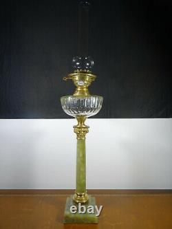Lampe à pétrole à colonne en onyx et bronze XIXème, oil lamp