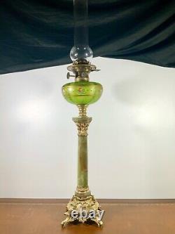 Lampe à pétrole à colonne en onyx et bronze XIXème, oil lamp