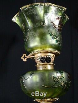 Lampe à pétrole en onyx et bronze grosse tulipe réservoir assorti XIXèm, oil lamp