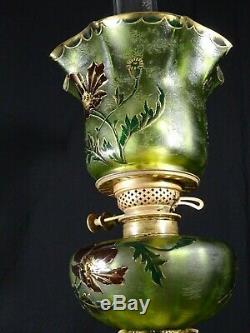 Lampe à pétrole en onyx et bronze grosse tulipe réservoir assorti XIXèm, oil lamp