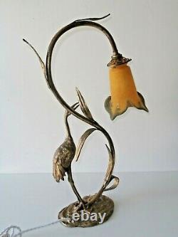 Lampe ancienne héron bronze et laiton Art déco