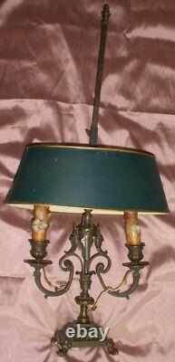 Lampe bouillotte Napoléon III Bronze & tôle peinte Mascaron tête & patte de lion