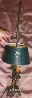 Lampe bouillotte Napoléon III Bronze & tôle peinte Mascaron tête & patte de lion