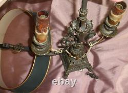 Lampe bouillotte Napoléon III Bronze & tôle peinte Mascaron tête & patte de lion