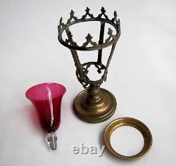 Lampe d' Autel Napoléon III Veilleuse de Tabernacle Bronze et Verre Rouge