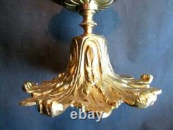 Lampe plafonnier, bronze Napoléon III aux acanthes et globe sculpté de feuilles