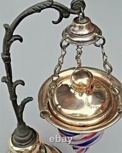 Lampe veilleuse d'autel Napoléon III bronze laiton verrerie patriotique