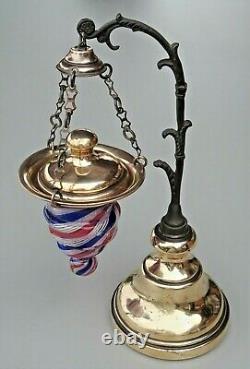 Lampe veilleuse d'autel Napoléon III bronze laiton verrerie tricolore