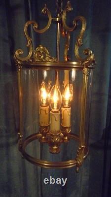 Lanterne de vestibule en bronze doré Napoléon III, vers 1870 Verres bombés