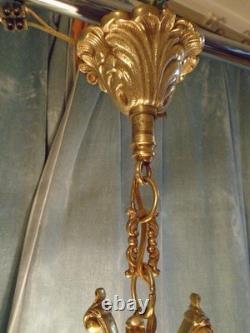 Lanterne de vestibule en bronze doré Napoléon III, vers 1870 Verres bombés