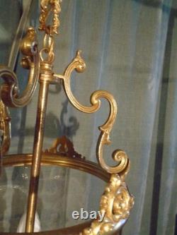 Lanterne de vestibule en bronze doré Napoléon III, vers 1870 Verres bombés