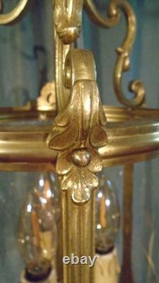 Lanterne de vestibule en bronze doré Napoléon III, vers 1870 Verres bombés