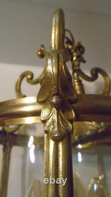 Lanterne de vestibule en bronze doré Napoléon III, vers 1870 Verres bombés