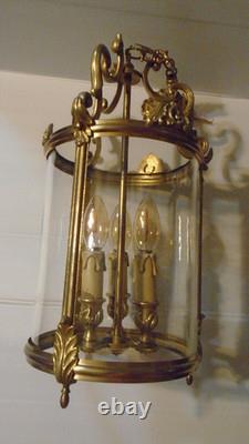 Lanterne de vestibule en bronze doré Napoléon III, vers 1870 Verres bombés