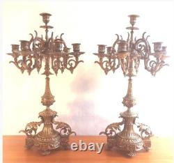 Large pair of gilt bronze candelabra 7 lights Napoleon III 19th century
