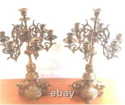 Large pair of gilt bronze candelabra 7 lights Napoleon III 19th century