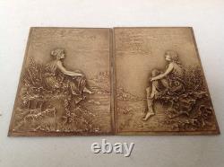 Léon Perzinka, 2 panneaux en Bronze Femmes Antiques XIXe