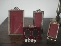Lot 4 cadres porte-photo anciens bronze doré Napoléon III laurier noeud Louis XV