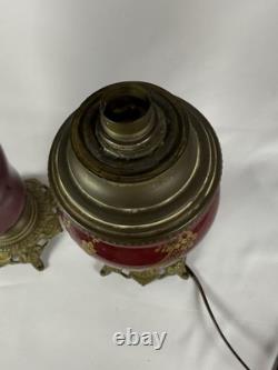 Lot De 2 Anciens Pieds De lampes En faïence Rouge Et bronze doré Napoléon III