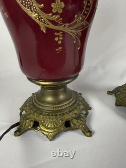 Lot De 2 Anciens Pieds De lampes En faïence Rouge Et bronze doré Napoléon III