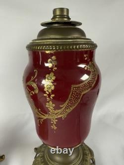 Lot De 2 Anciens Pieds De lampes En faïence Rouge Et bronze doré Napoléon III