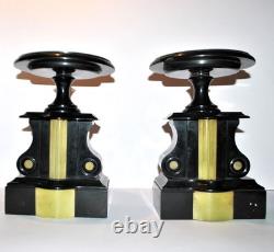 Lot de 2 Cassolettes Napoléon III Socle sellette notaire en marbre noir ancien Lot de 2 Cassolettes Napoléon III Socle sellette notaire en marbre noir ancien